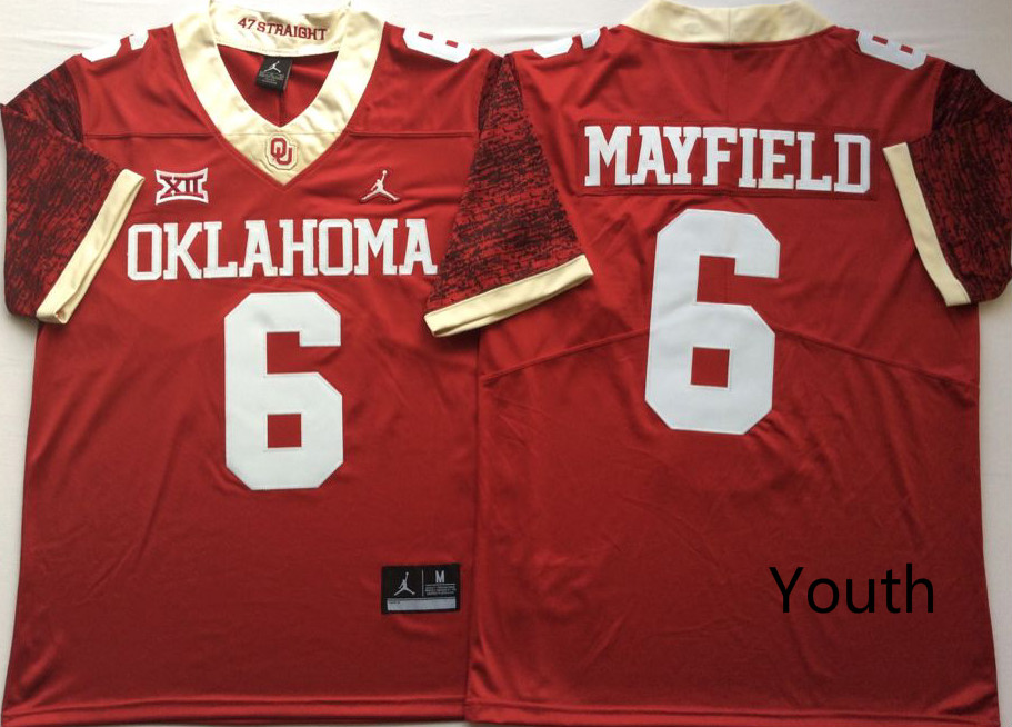 NCAA Youth Oklahoma Sooners Red 6 MAYFIELD jerseys